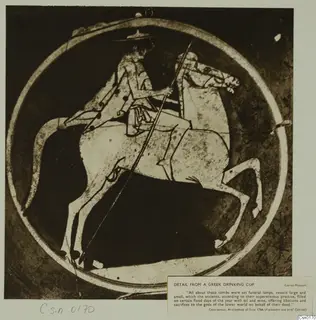 Detail of a painted horse and rider from a Greek drinking cup, Cyprus Museum