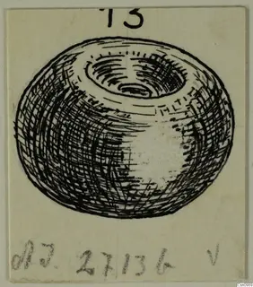 Pen drawing of a squat alabaster vessel with a wide mouth, from Cyprus