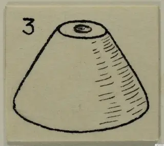 Drawing of a conical stone object with a small hole in its flat top, from the Kastros tombs at Lapithos