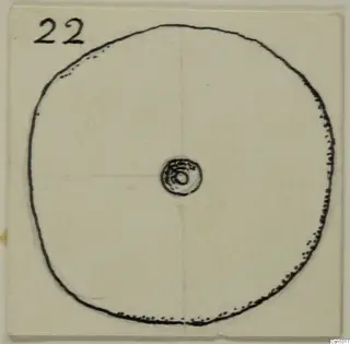 Field drawing of a stone disc from Vouni, seen from above, with a small circle at its centre