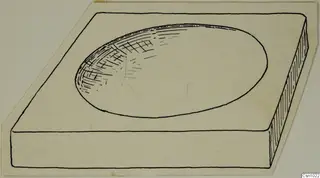 Drawing of a stone block with a shallow oval hollow cut into its top surface.