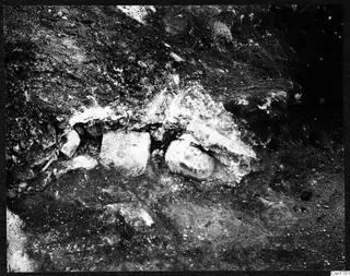 Finds in situ at Cholades, Soli: pale objects lying in excavated soil