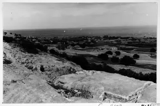 View from the theatre site at Soli over fields, a village and the sea