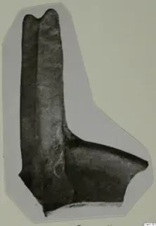 Pottery sherd from the Roman Wares I-III group, photographed on an irregular grey card mount