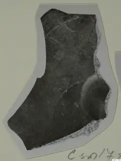 Pottery sherd labelled Cypro-Hell. II, mounted on a grey card