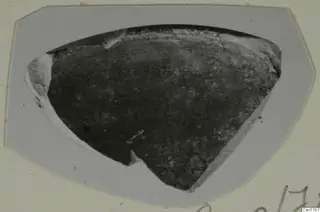 Sherd labelled Cypro-Hell. II, photographed on a grey card mount