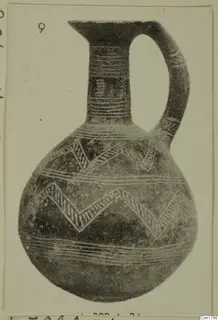 Pottery jug with a single loop handle and zigzag bands, from the Vrysi tou Barba tombs at Lapithos
