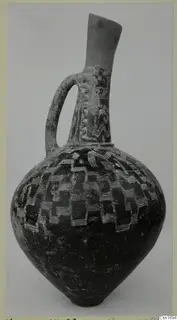 Pottery Red Polished I Stewart jug from Vounous: single-handled, with a flaring neck and white linear pattern on the body