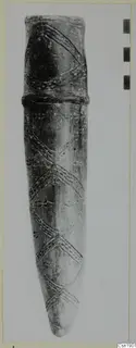 Red Polished I Stewart pottery vessel from Vounous, shown upright with incised zigzag bands