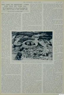 Printed page with article text above a photograph of a stone enclosure with low walls and rubble