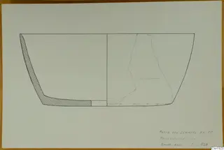 Reconstructed profile drawing of a basalt bowl from Petra tou Limniti, drawn at 1:1 scale