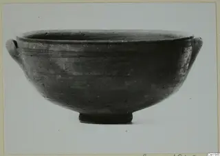 Pottery bowl with two small lug handles and a ring foot, from the Kastros tombs at Lapithos