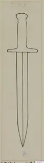Drawing of an iron short sword with a tapered blade, crossguard and rounded handle