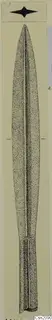 Drawing of an iron spearhead from Amathus, long leaf-shaped blade with a central rib and short tang