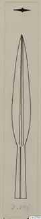 Drawing of an iron weapon with a leaf-shaped blade and a long tang