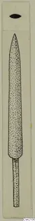 Drawing of an iron weapon with a long pointed blade and narrow tang, stippled shading on a pale card.