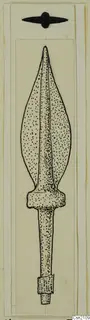 Drawing of an iron weapon: a leaf-shaped spearhead with a collar and a narrow socket