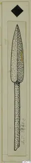 Ink drawing of an iron spearhead with a long tang, from Ayia Irini