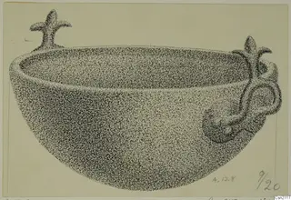 Stippled drawing of a deep bowl with two handles, from Amathus