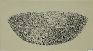 Stippled drawing of a shallow, wide bowl seen from the side with its interior visible.