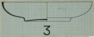 Profile drawing of a bowl in section, with a ring foot, drawn on graph paper