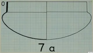 Drawn profile of a bowl on squared graph paper, showing its outline in section