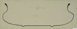 Profile drawing of a bowl in black ink, with handwritten notes on the sheet