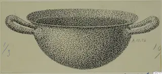 Drawing of a two-handled bowl from Amathus, shown in stippled ink on a pale card
