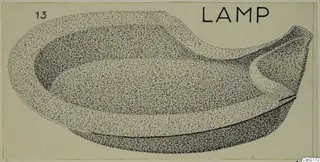 Stippled drawing of a metal lamp with a spout extending to the right