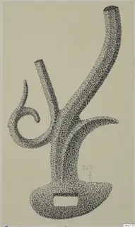 Stippled drawing of a bronze mounting fragment with curved arms and a spiral curl, from Idalion
