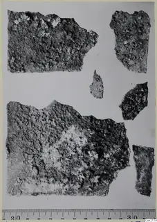 Corroded metal fragments from Marion, shown with a measuring scale along the bottom edge.