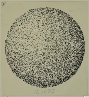 Stippled drawing of a circle made of small dots on a pale card, probably of a find.