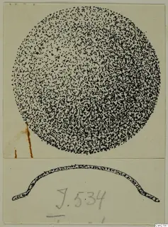 Drawing of bronze mounting fragments from Idalion: a stippled disc above a thin curved strip