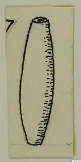 Pen drawing of an elongated cylindrical object with a small hole at one end, from Amathus