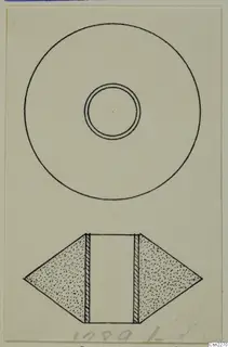 Field drawing of an object in plan and side section, with a central hole, from the jewellery series