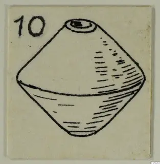 Line drawing of a double-cone object with a hole in the top, with a number label in the upper left.