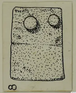 Drawing of a lead plaque from Idalion with two circular rings near the top