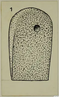 Field drawing of an axe with a single hole near the top, shown in stippled outline
