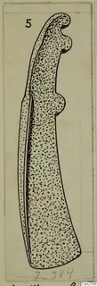 Drawing of an iron axe, shown upright with stippled shading