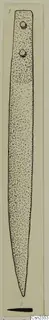 Drawing of an iron knife blade from Lapithos with two rivet holes near the top end
