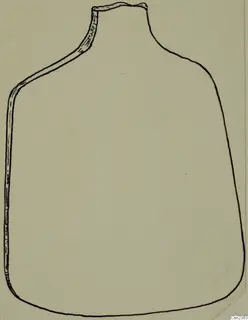 Line drawing in profile of a vessel with a narrow neck and rounded body