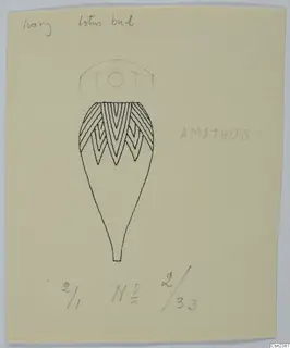 Drawing of an ivory lotus-bud object from Amathus, with chevron stripes on its upper part and a tapering base.