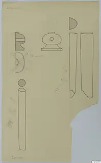 Field drawing of rod-like objects and profile sections, recorded as bone
