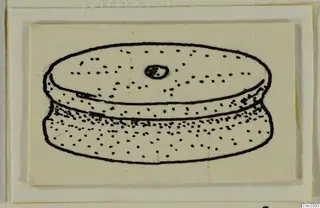 Field drawing of a disc-shaped object with a central hole, from the Kastros tombs at Lapithos