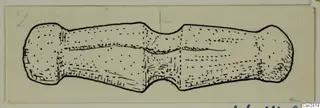 Ink drawing of an elongated bone object with rounded ends and a narrower waist at the centre