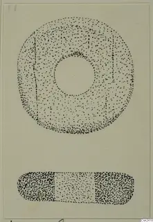 Drawing of a ring-shaped bone object seen from above and from the side, from Idalion