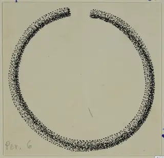 Drawing of an open ring-shaped object from Idalion, shown as a thick band of dense stippling with a gap at the top.