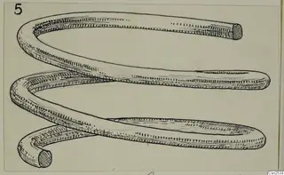 Drawing of a silver bracelet from Vouni: a open spiral of thick wire with three turns.