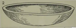 Drawing of a shallow silver bowl with a wide open mouth and a plain rim
