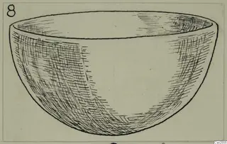 Drawing of a silver bowl with a rounded body and wide open mouth